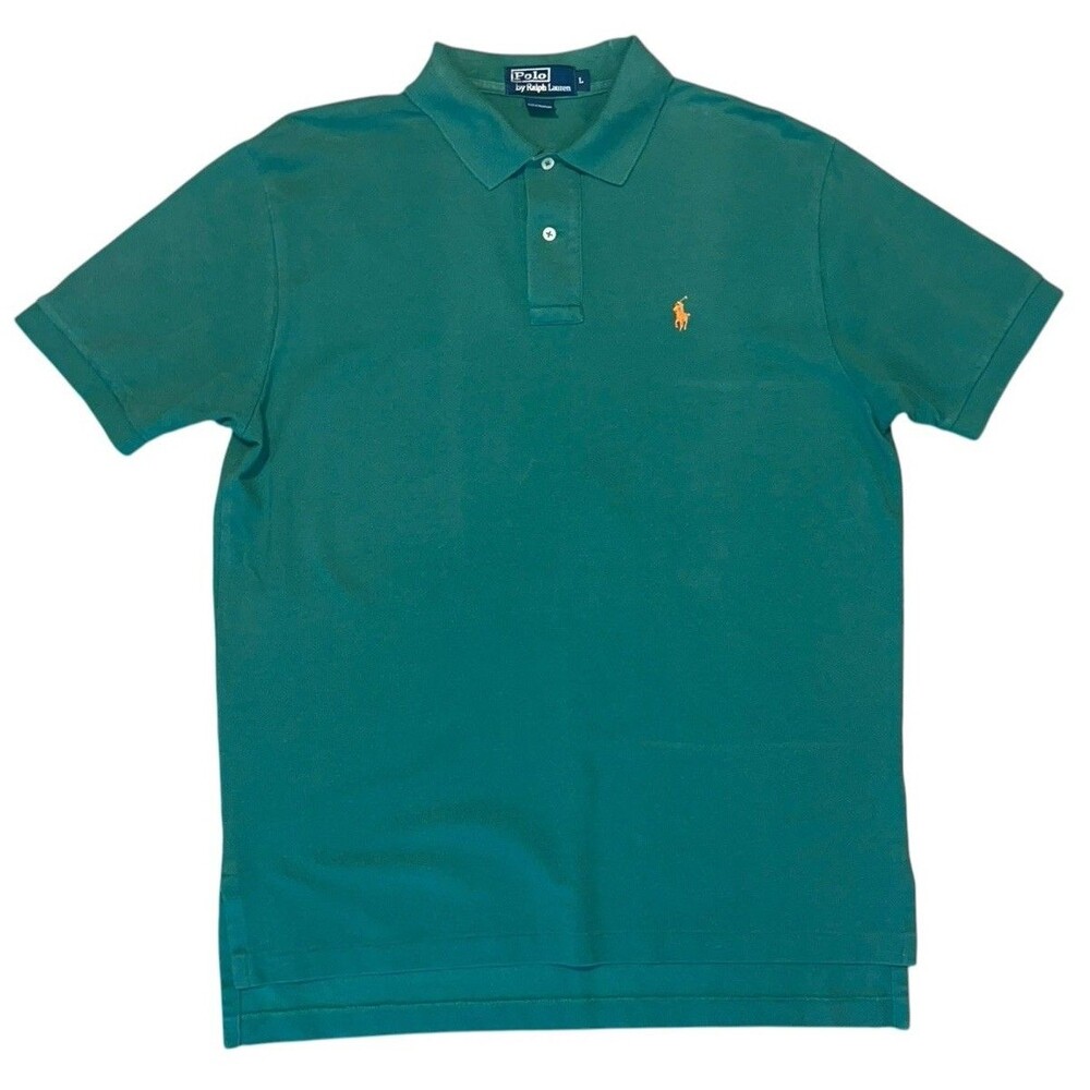 Vtg Polo Ralph Lauren Golf Shirt Mens LG Green Embroidered Orange Pony 90s Rugby
